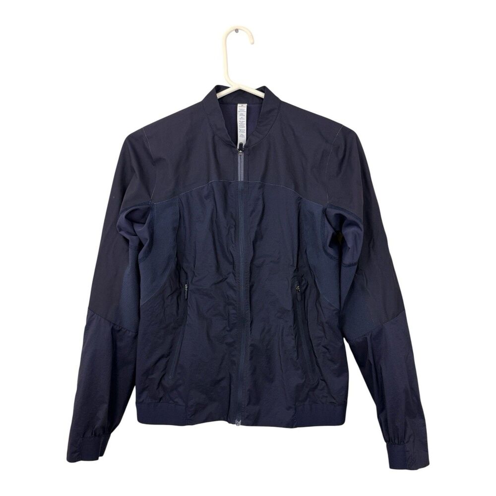 Lululemon Run On Jacket Womens Size 4 Navy Blue Nylon Full Zip Pockets
